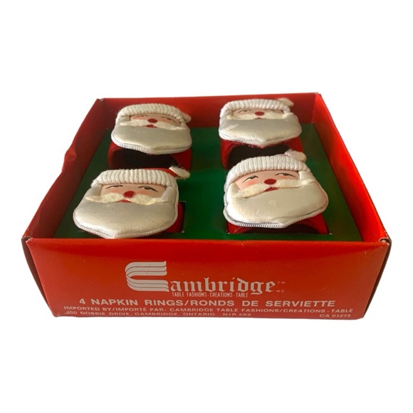 NIB Vintage Satin Santa Face Napkin Rings Christmas Tableware Home Decor - Picture 2 of 3